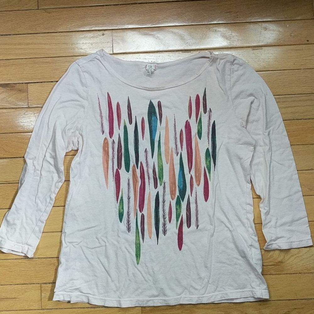 Anthropologie pink Painterly Miriam Seo feather tee
